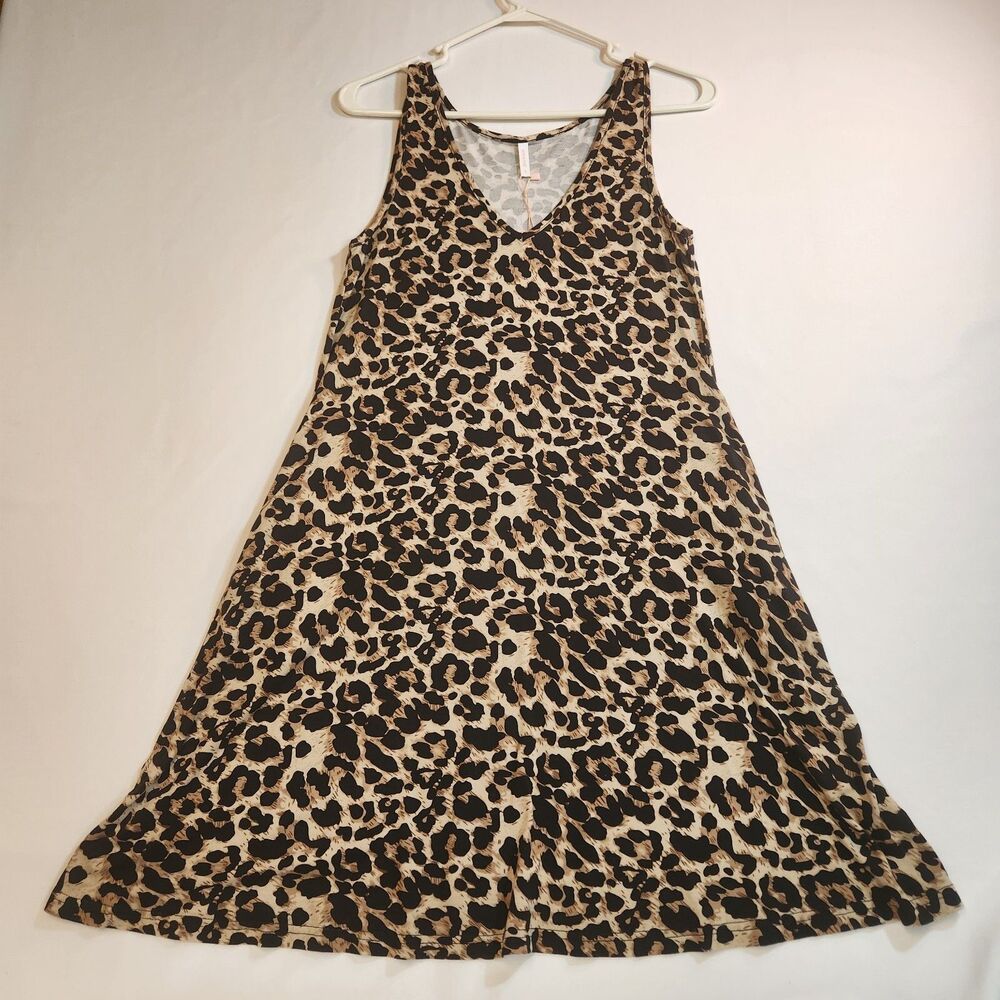 Bishuige Tank Sun Dress Womens Small Animal Print Brown Black Pockets NWT